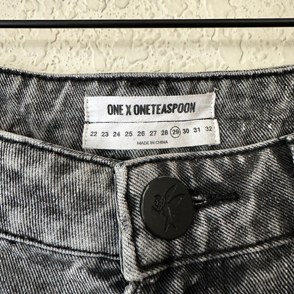 One Teaspoon Grey Acid Wash High-Rise Cutoff Jean Shorts - Picture 9 of 12